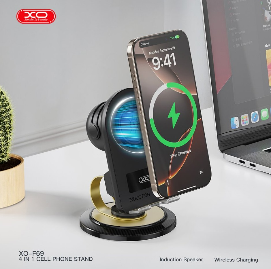 NOVIA™ - Multifunkcionális telefontartó Bluetooth 5.3-mal, vezeték nélküli töltéssel és beépített hangszóróval